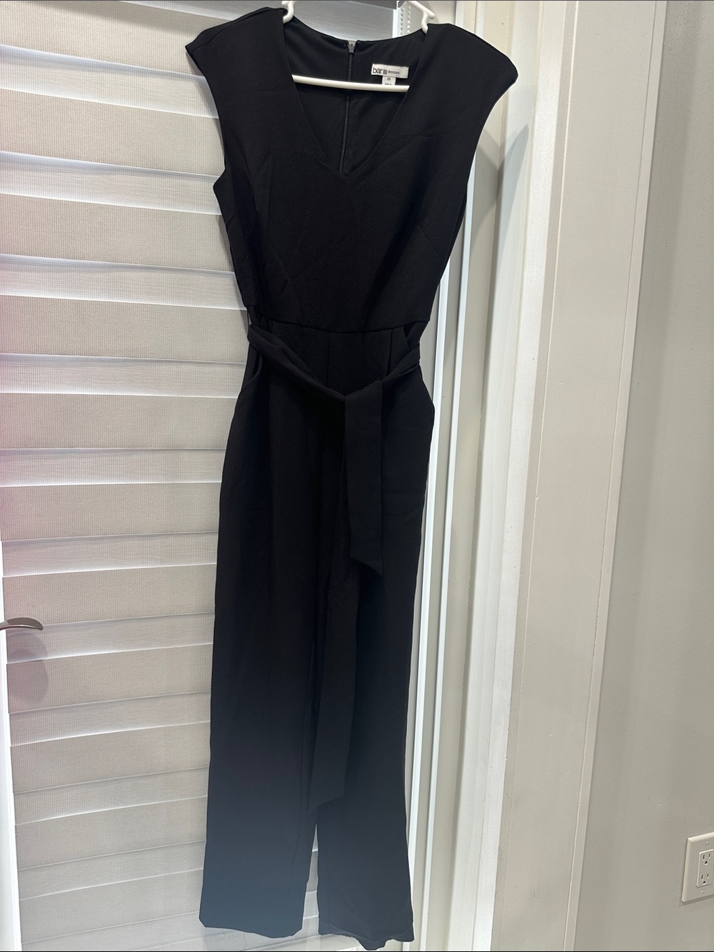 Bar III Black Long-Sleeve Jumpsuit with Waist Tie